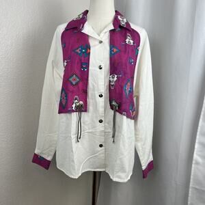 VTG Southwestern Top Womens Large‎ Button Up Cowgirl Rodeo Aztec Retro Country